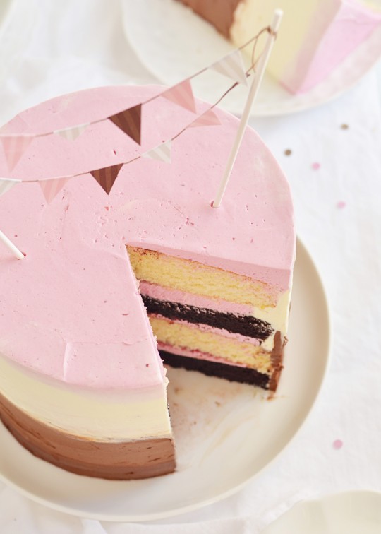 Raspberry Neapolitan Cake via Sweetapolita